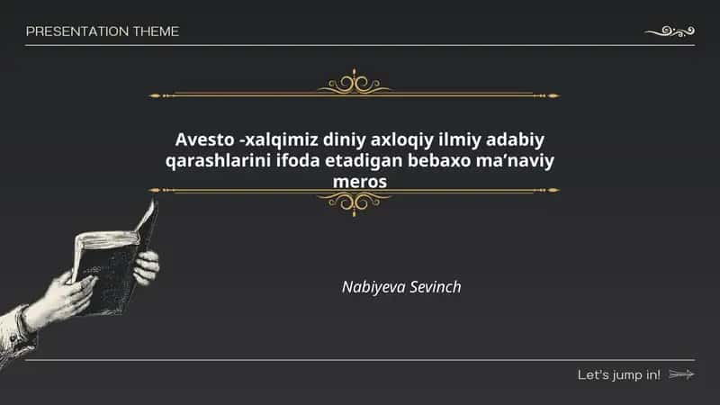 Avesto -xalqimiz diniy axloqiy ilmiy adabiy qarashlarini ifoda etadigan bebaxo maʼnaviy meros by Nabiyeva Sevinch