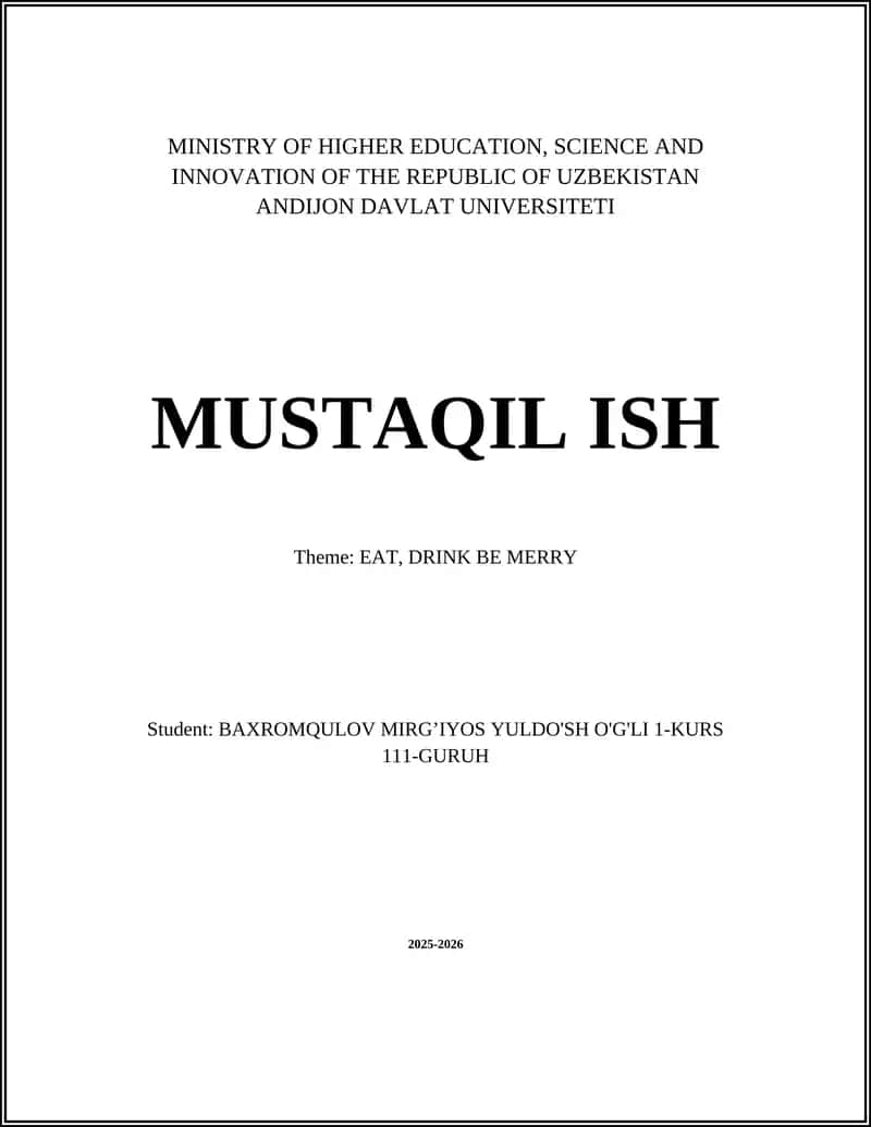 MUSTAQIL ISH - EAT, DRINK BE MERRY