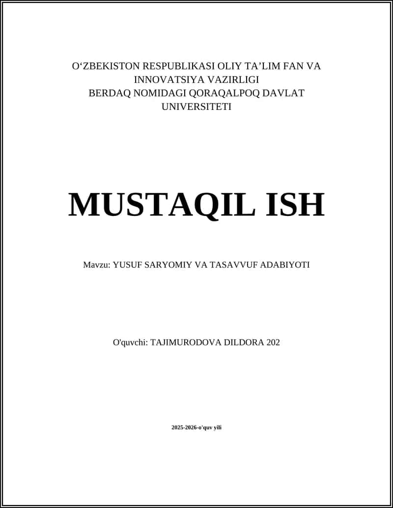 YUSUF SARYOMIY VA TASAVVUF ADABIYOTI