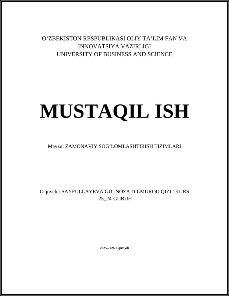 ZAMONAVIY SOGʻLOMLASHTIRISH TIZIMLARI