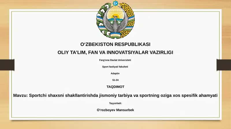 Sport faoliyati fakulteti Adaptiv 51-24 taqdimoti