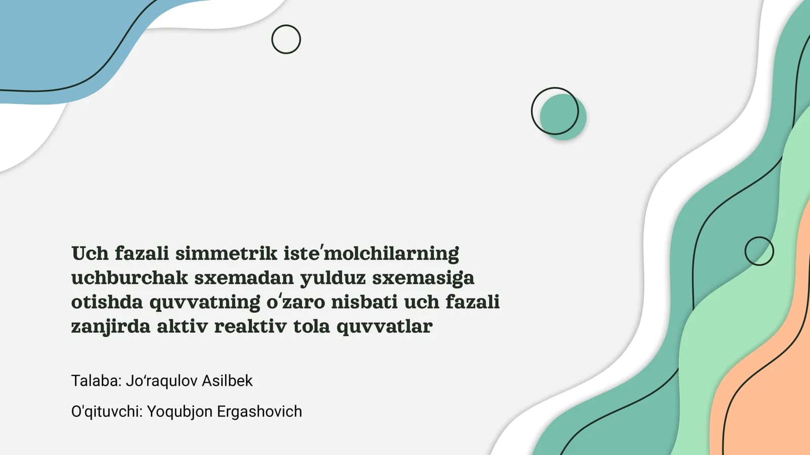 Uch fazali simmetrik isteʼmolchilarning uchburchak sxemadan yulduz sxemasiga otishda quvvatning oʻzaro nisbati uch fazali zanjirda aktiv reaktiv tola quvvatlar