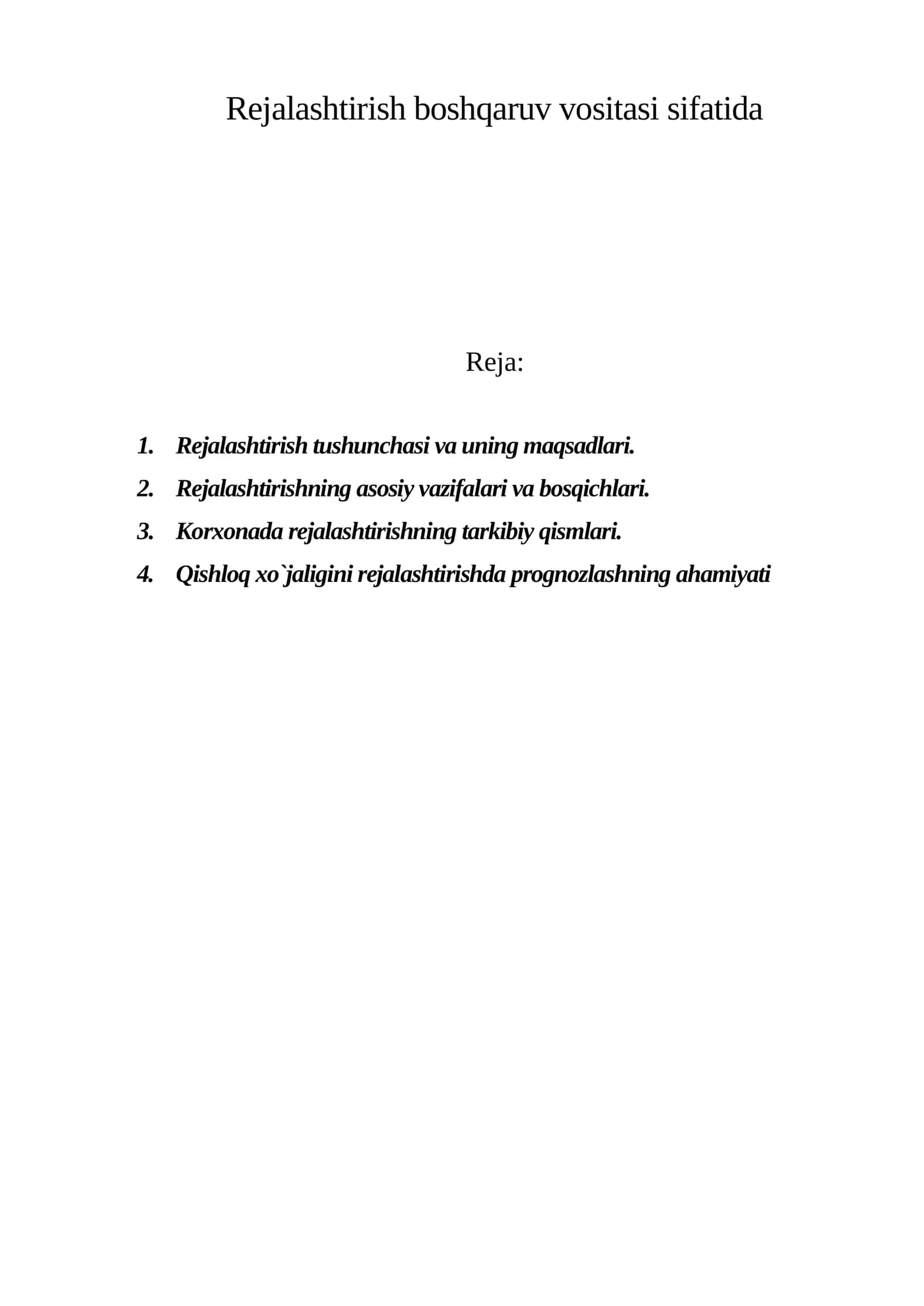 Rejalashtirish boshqaruv vositasi sifatida