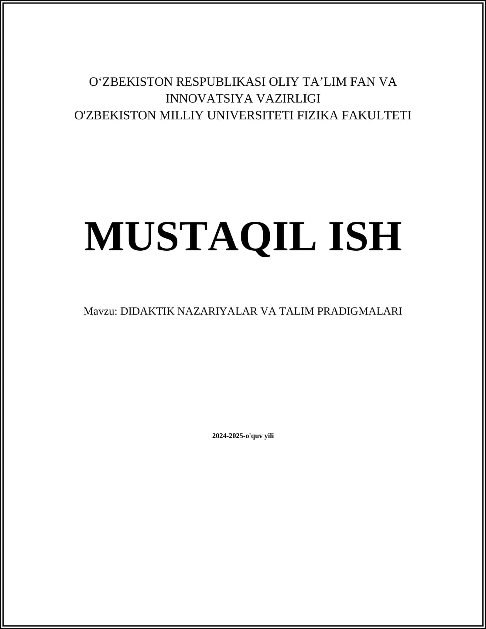 DIDAKTIK NAZARIYALAR VA TALIM PRADIGMALARI
