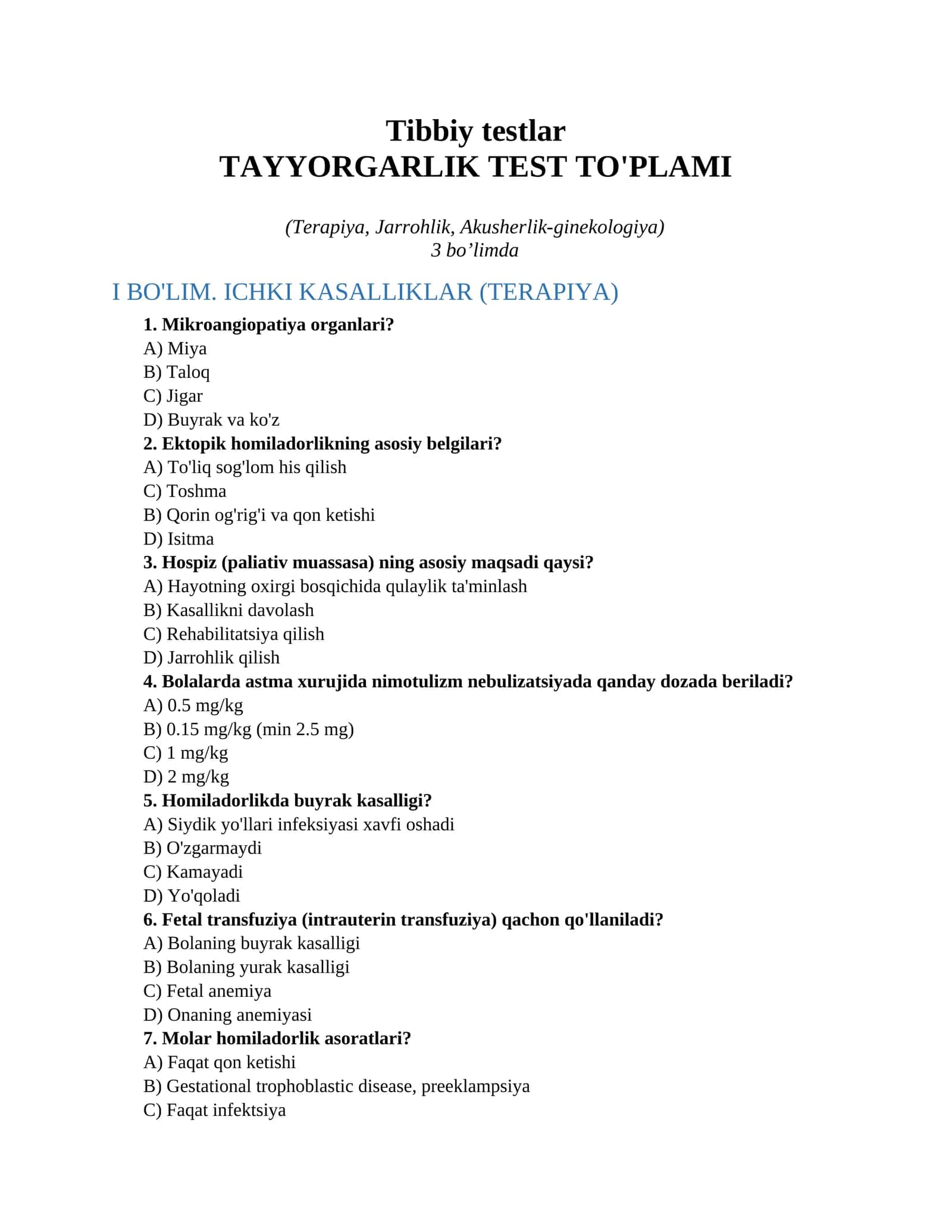 Tibbiy testlar