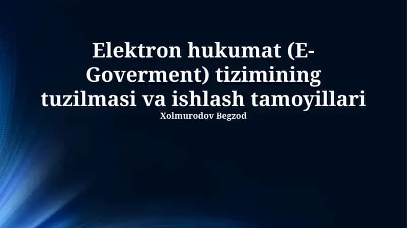Elektron hukumat (E-Goverment) tizimining tuzilmasi va ishlash tamoyillari