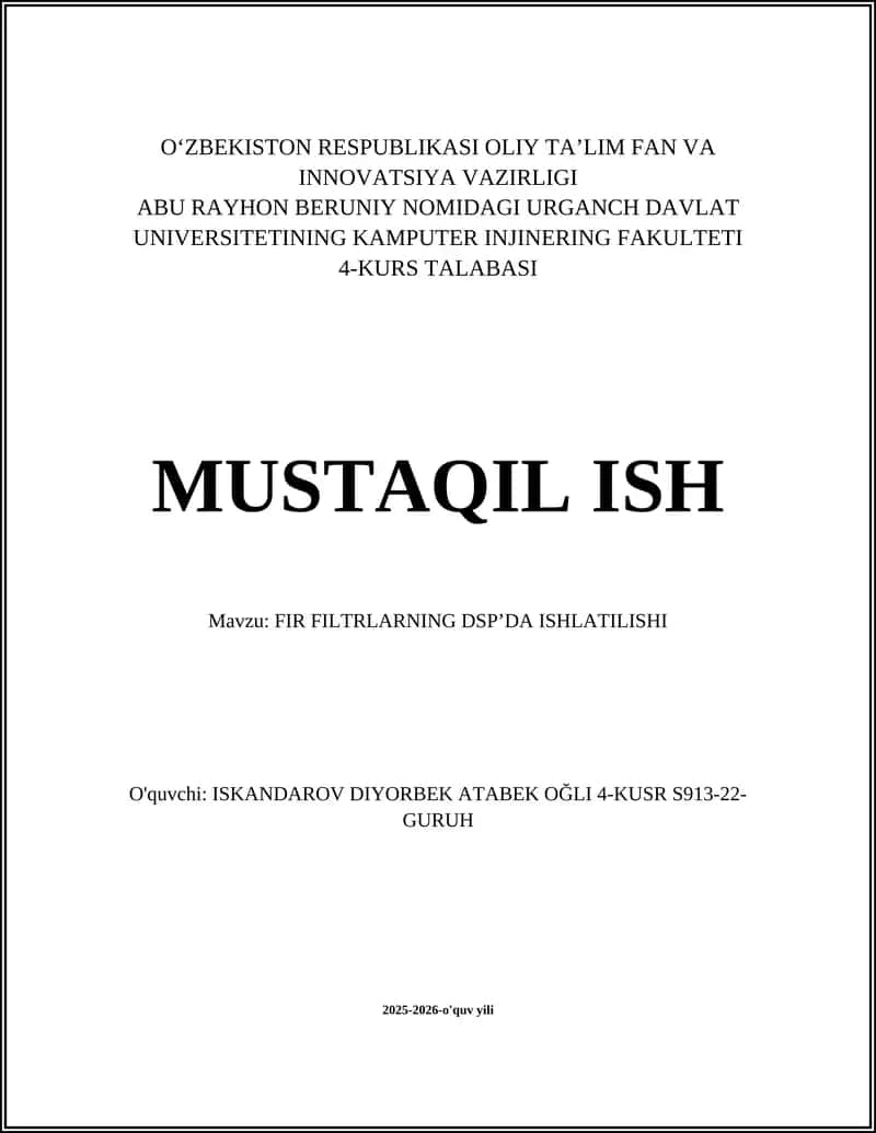 FIR FILTRLARNING DSP’DA ISHLATILISHI