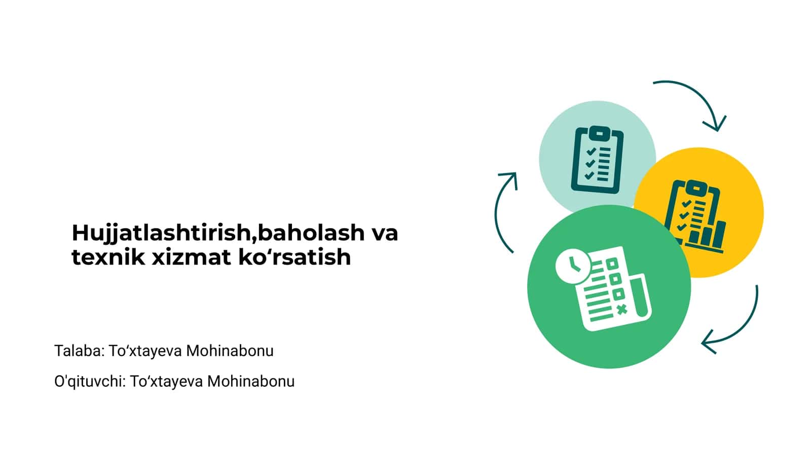 Hujjatlashtirish, baholash va texnik xizmat koʻrsatish