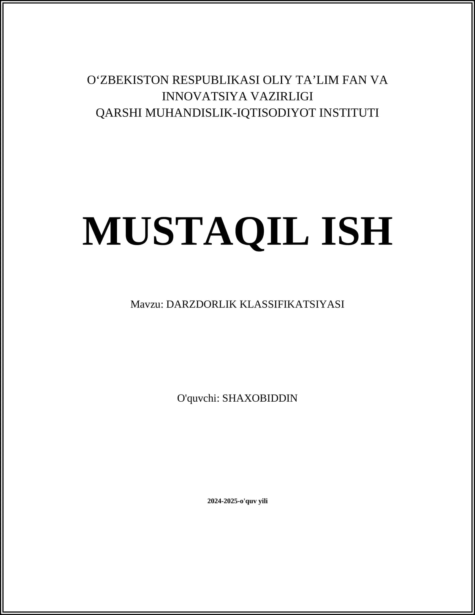 DARZDORLIK KLASSIFIKATSIYASI