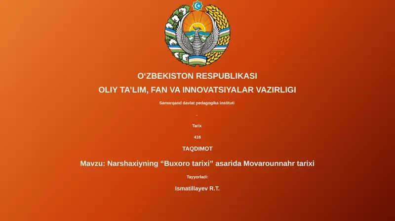 Narshaxiyning “Buxoro tarixi” asarida Movarounnahr tarixi