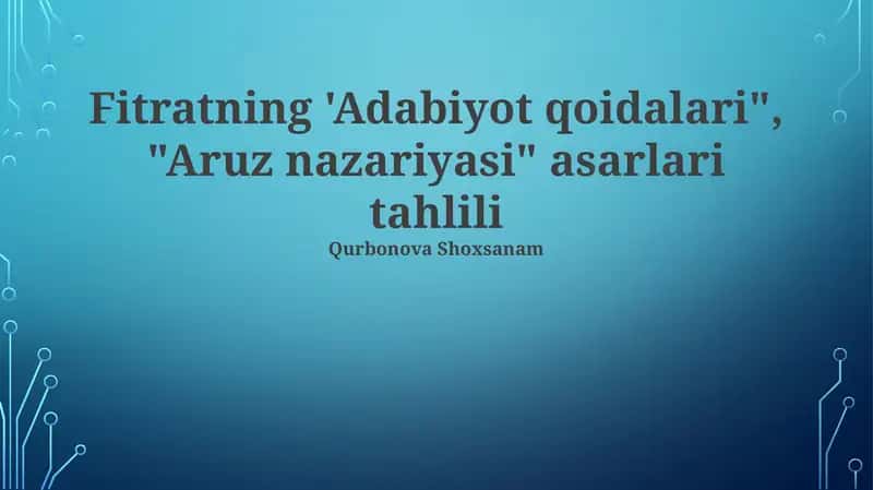 Fitratning "Adabiyot qoidalari" asari