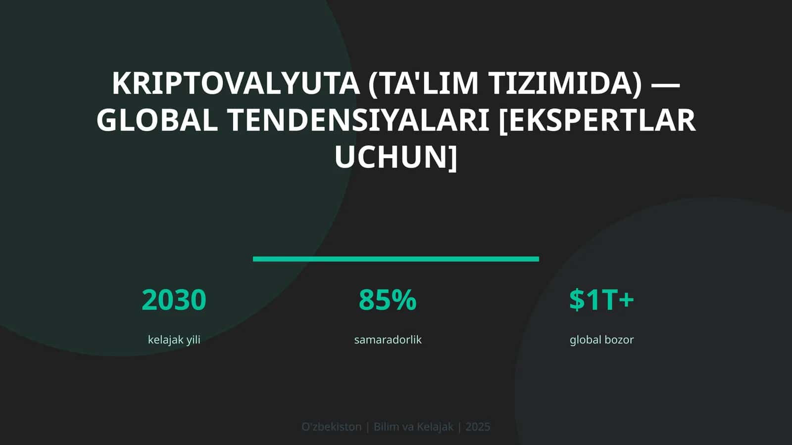 Kriptovalyuta (ta'lim tizimida) — global tendensiyalari [ekspertlar uchun]