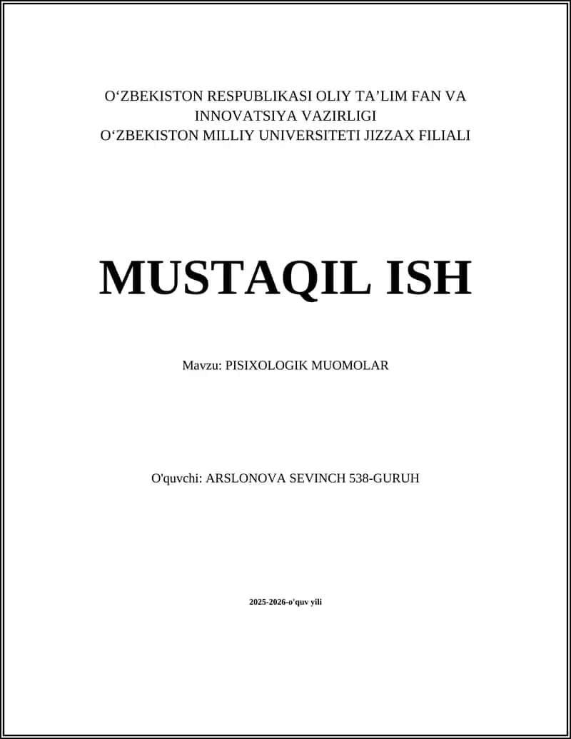 PISIXOLOGIK MUOMOLAR
