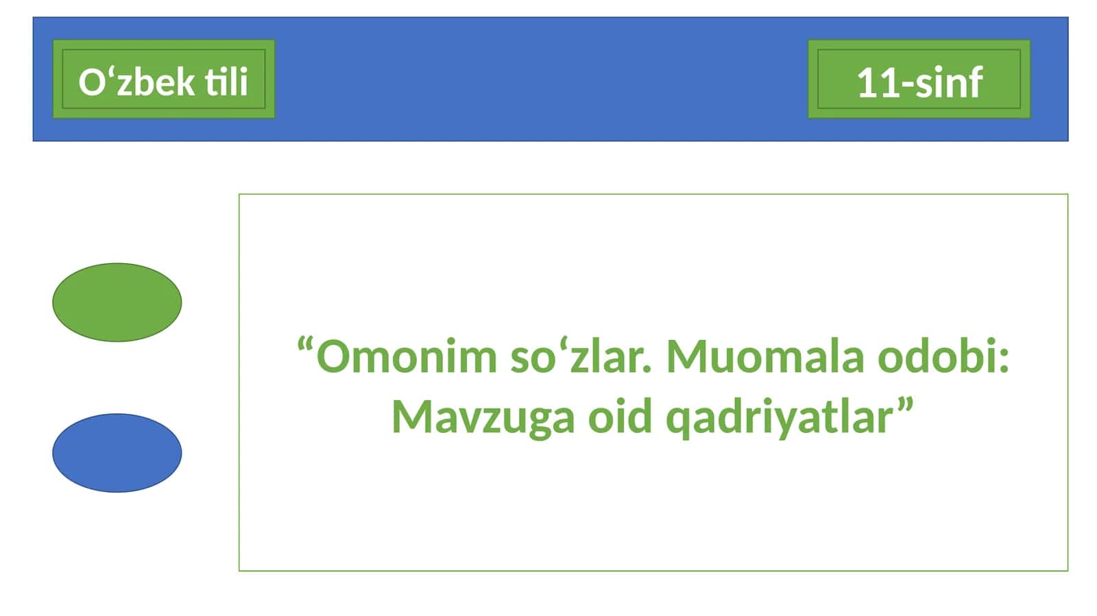 11-sinf O'zbek tili dars ishlanma. Omonim so'zlar. Muomala odobi. Mavzuga oid qadriyatlar