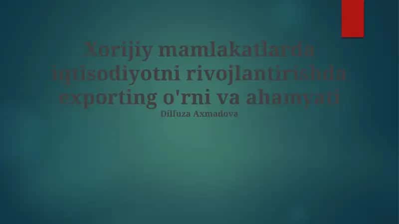 Eksportning qashshoqlikni kamaytirishdagi ta'siri