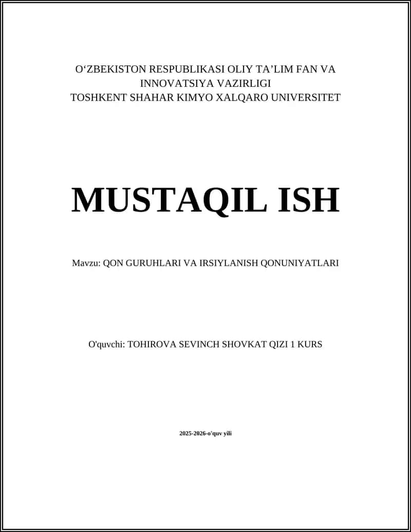 QON GURUHLARI VA IRSIYLANISH QONUNIYATLARI