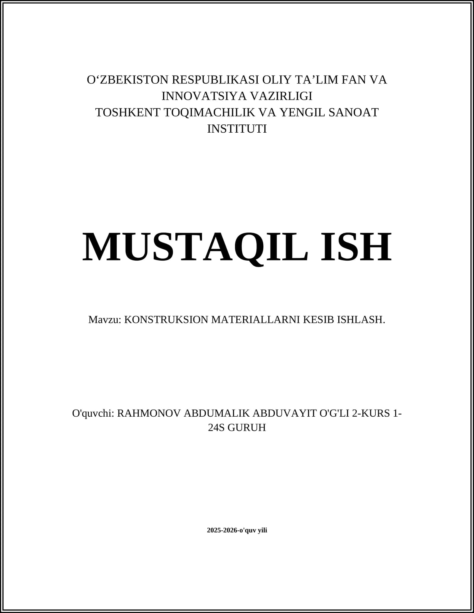 KONSTRUKSION MATERIALLARNI KESIB ISHLASH