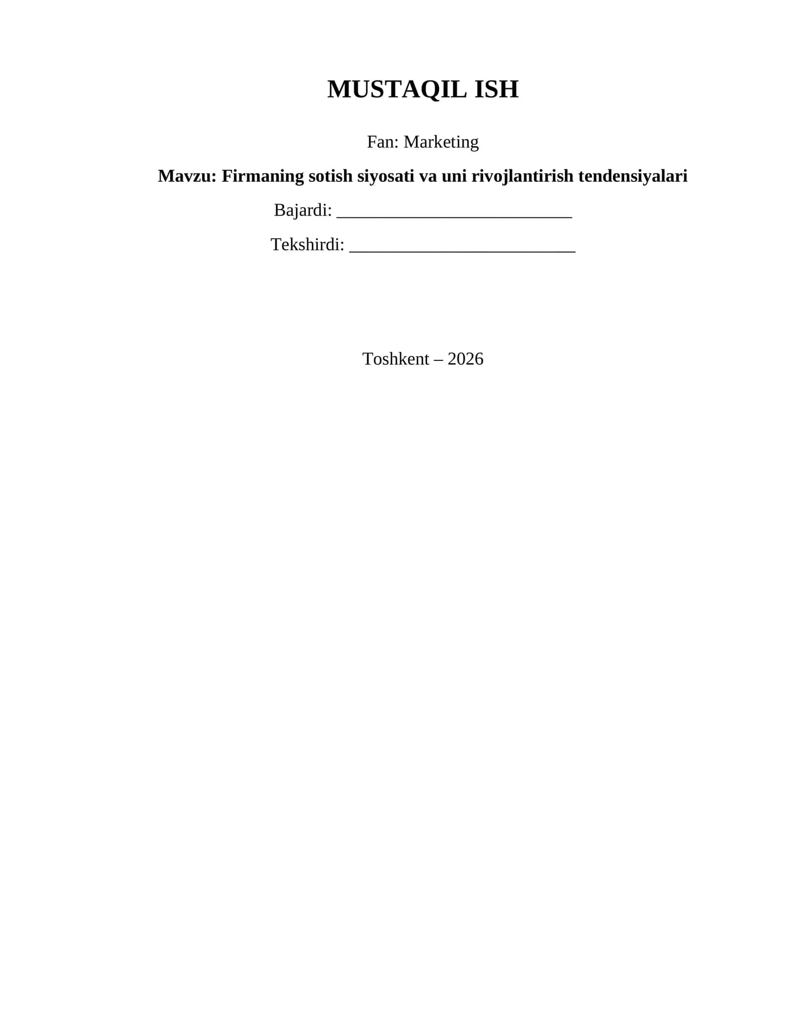 Firmaning sotish siyosati va uni rivojlantirish tendensiyalari