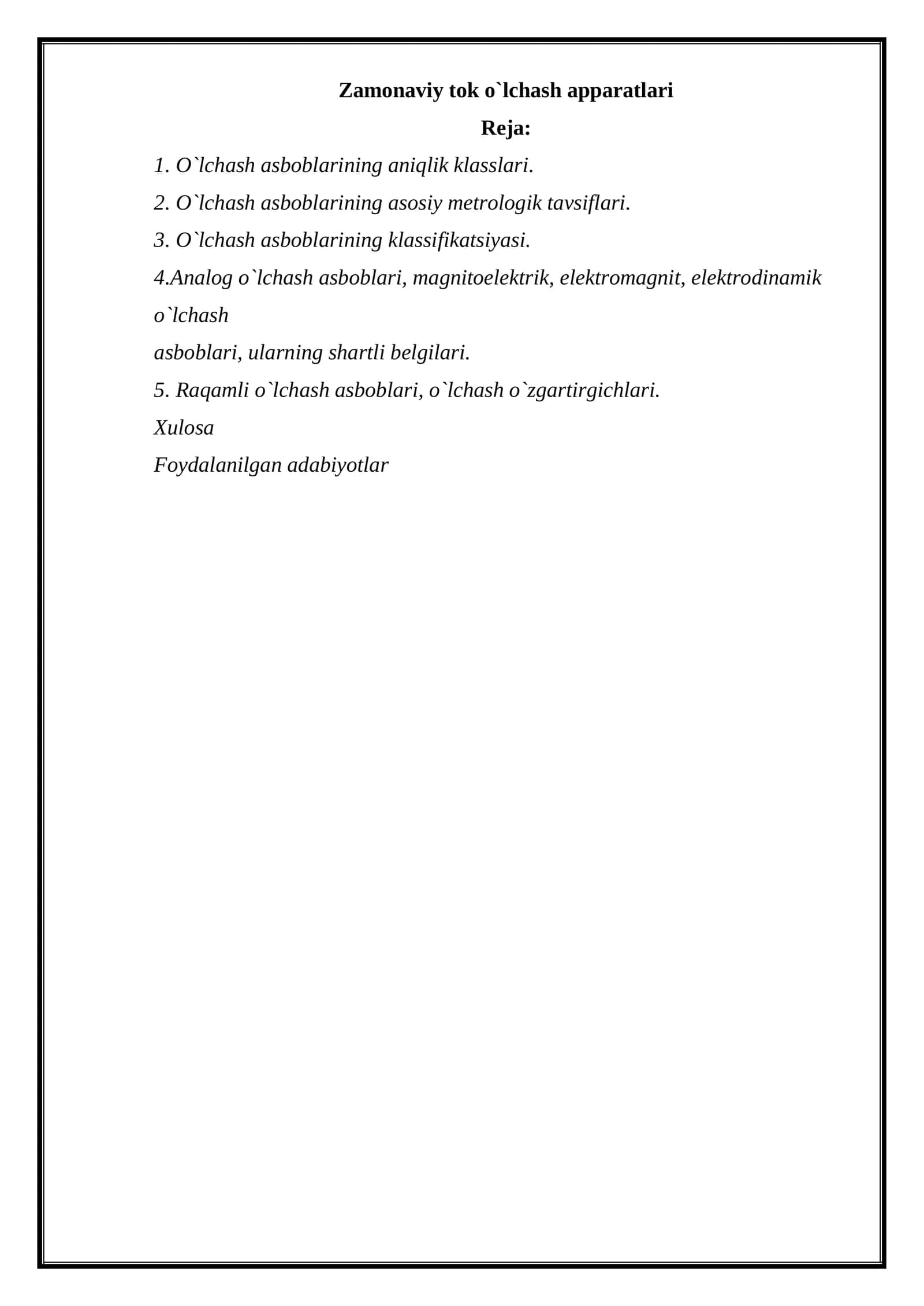 Zamonaviy tok o`lchash apparatlari