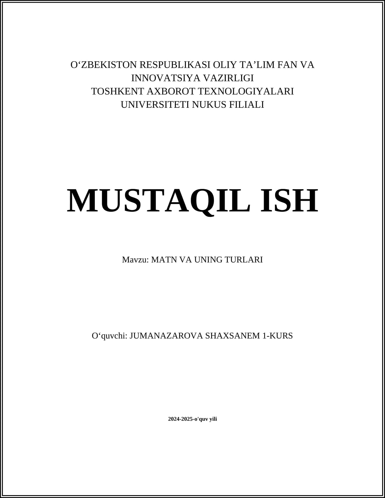 MATN VA UNING TURLARI