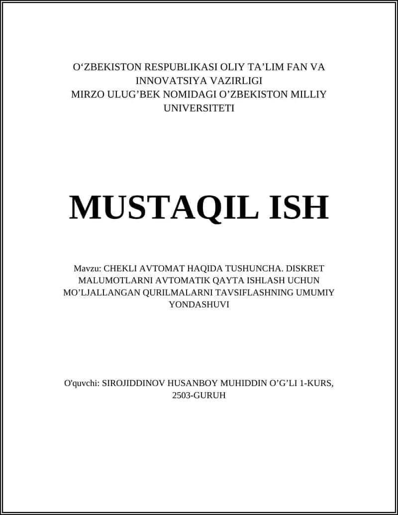 CHEKLI AVTOMAT HAQIDA TUSHUNCHA