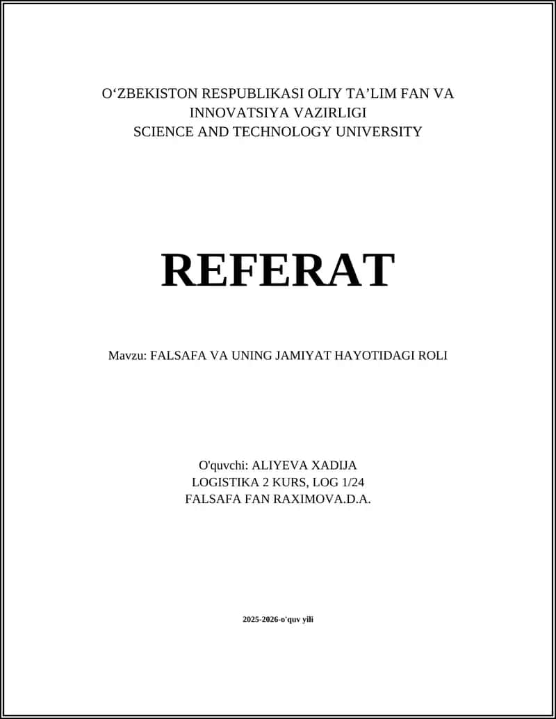 FALSAFA VA UNING JAMIYAT HAYOTIDAGI ROLI