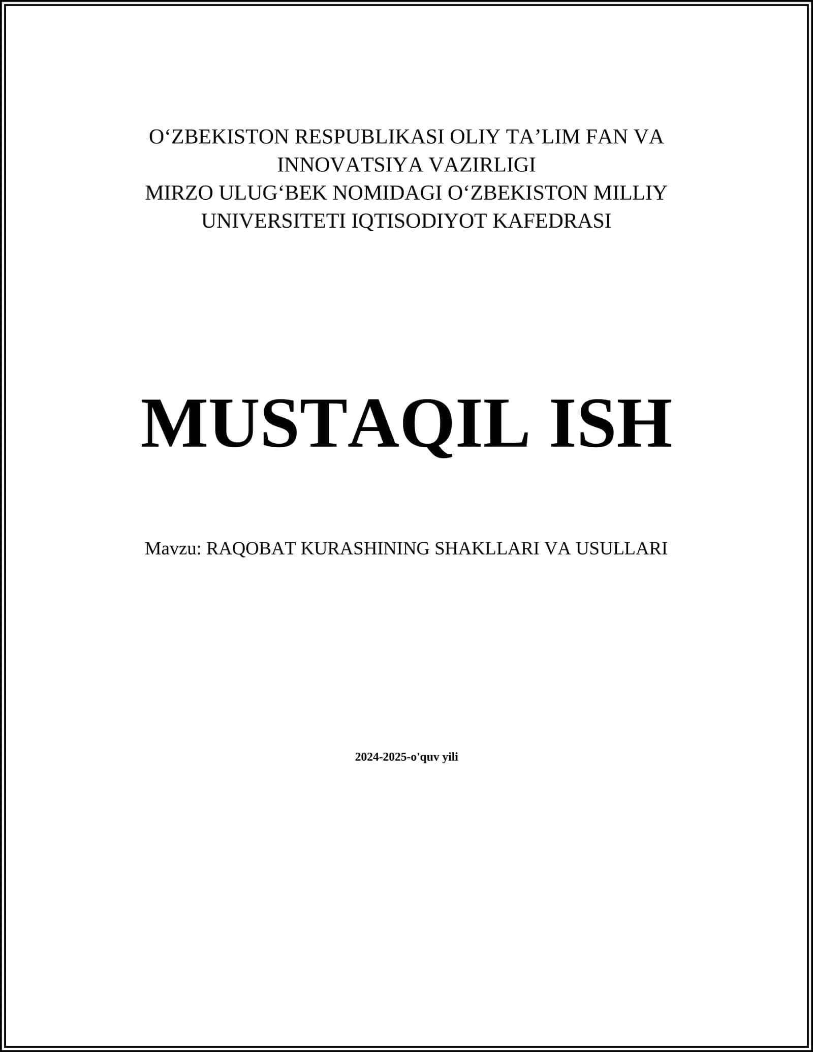 RAQOBAT KURASHINING SHAKLLARI VA USULLARI