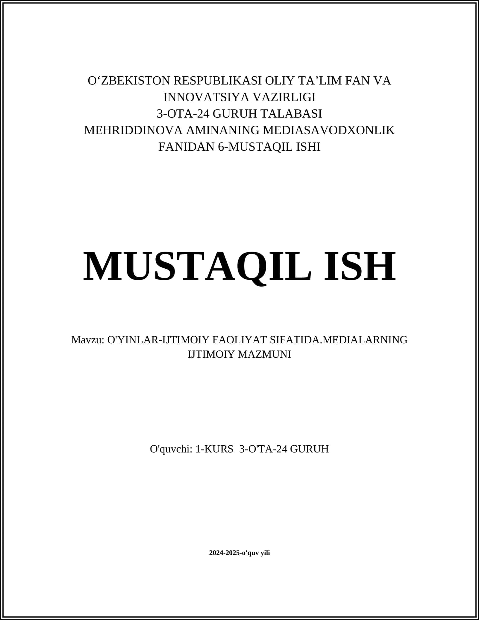 O'YINLAR-IJTIMOIY FAOLIYAT SIFATIDA