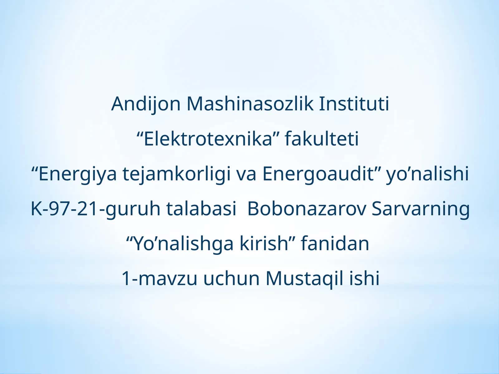 Energetika ta'minotining axamiyati