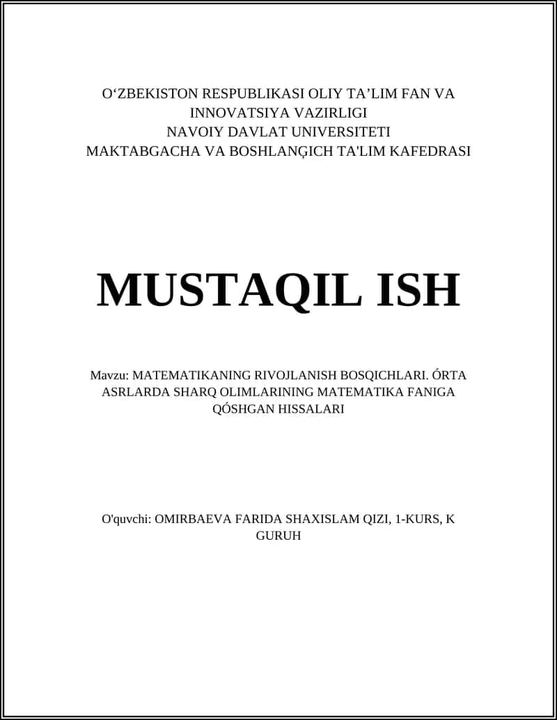 MATEMATIKANING RIVOJLANISH BOSQICHLARI