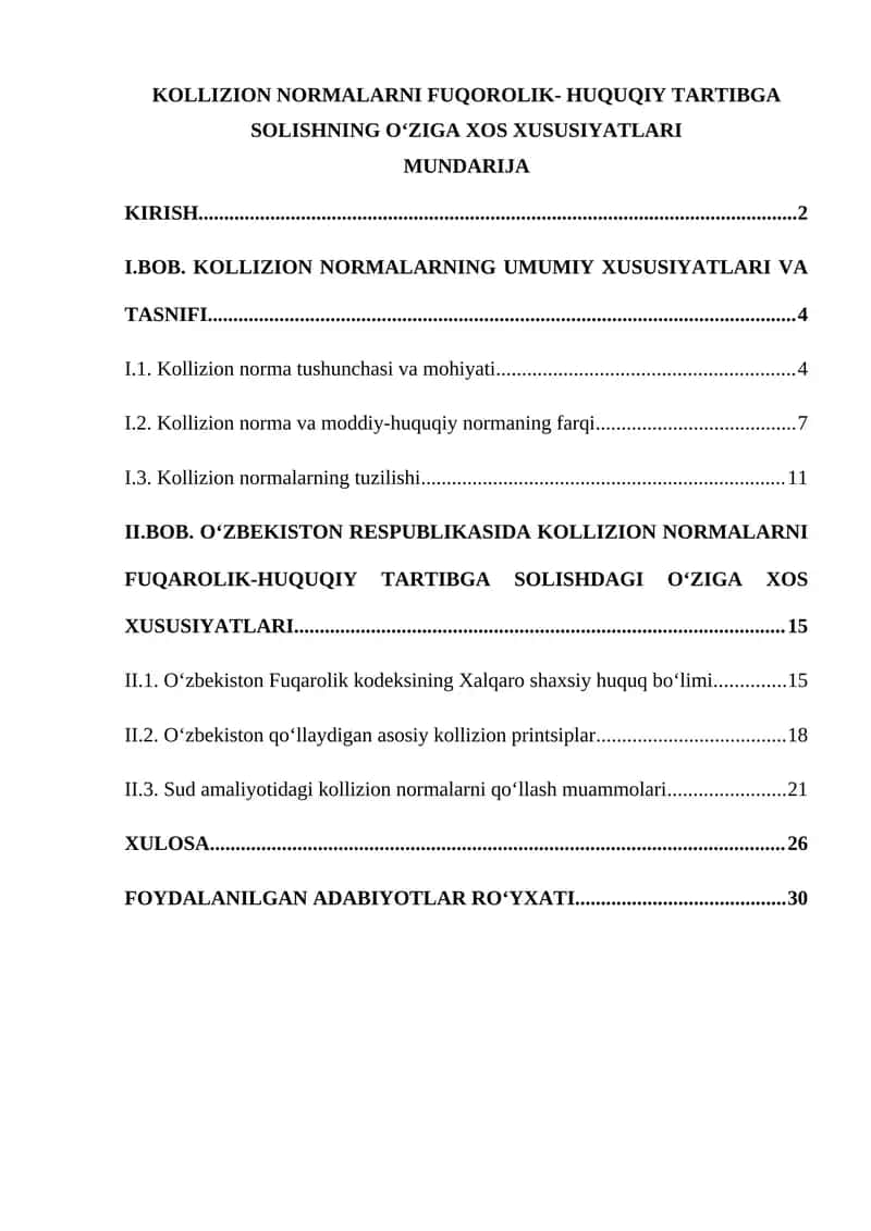 KOLLIZION NORMALARNI FUQOROLIK- HUQUQIY TARTIBGA SOLISHNING OʻZIGA XOS XUSUSIYATLARI