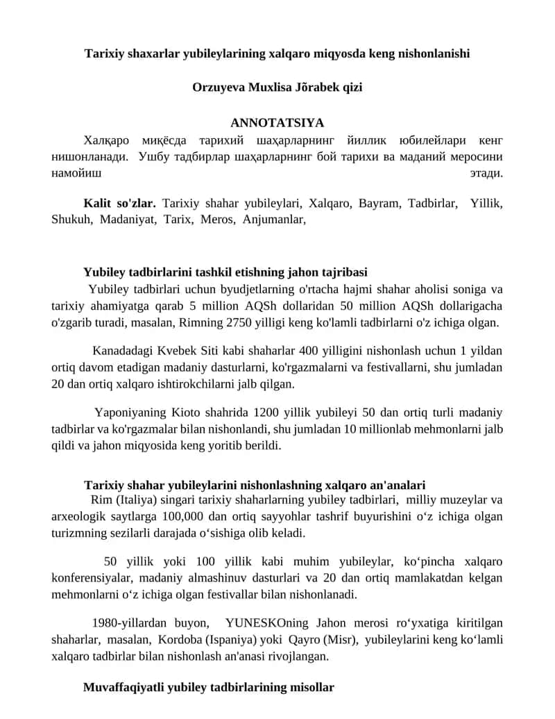 Tarixiy shahar yubileylari