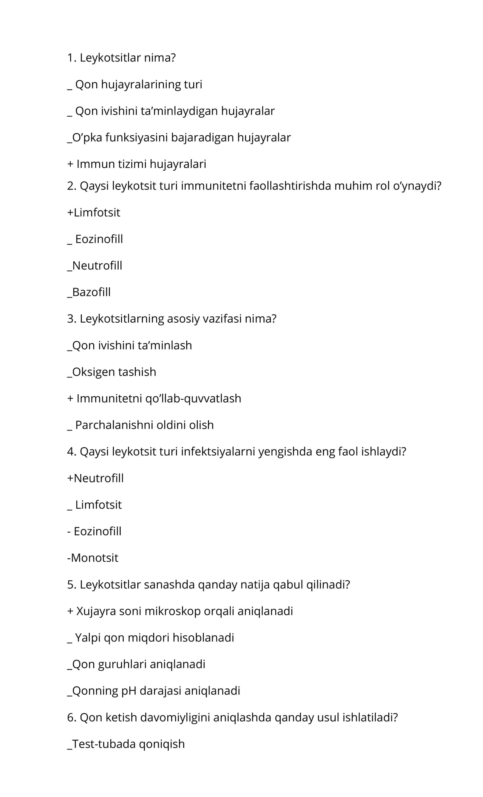 Leykotsitlarning vazifasi