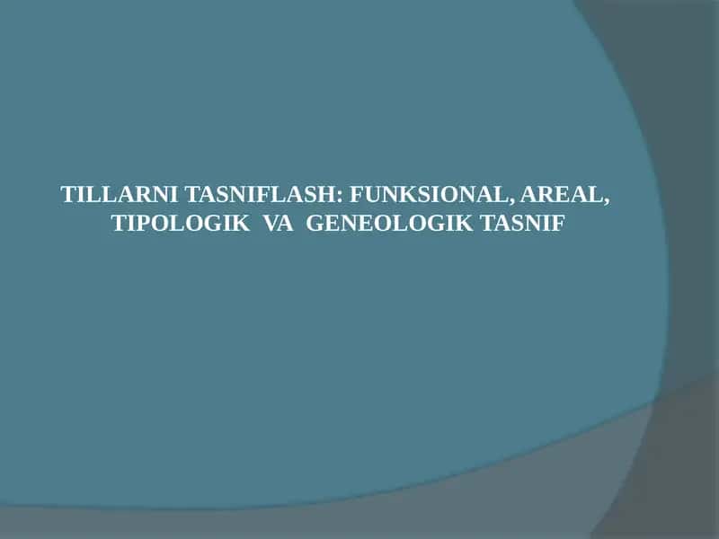 TILLARNI TASNIFLASH: FUNKSIONAL, AREAL, TIPOLOGIK VA GENEOLOGIK TASNIF