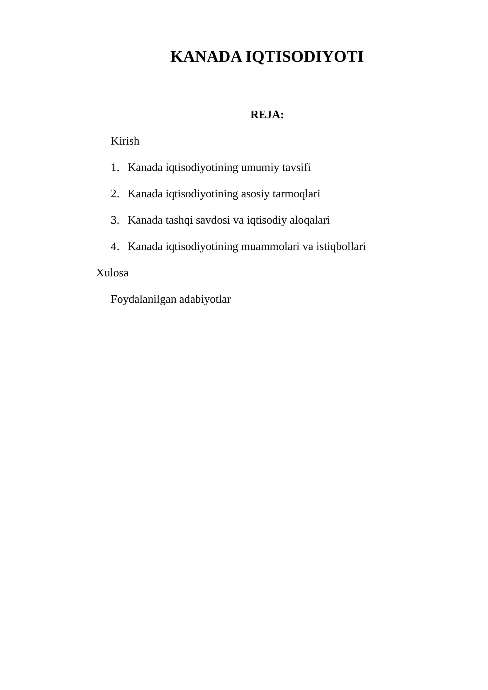 KANADA IQTISODIYOTI