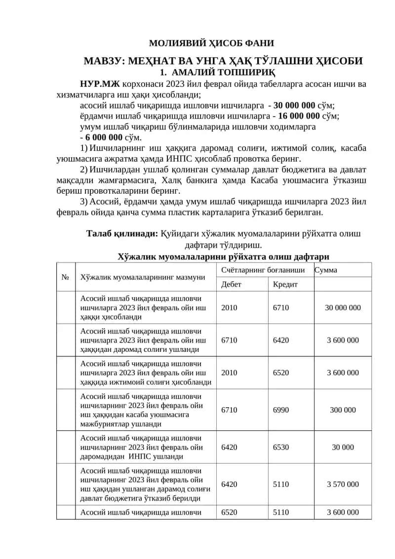 МОЛИЯВИЙ ҲИСОБ ФАНИ