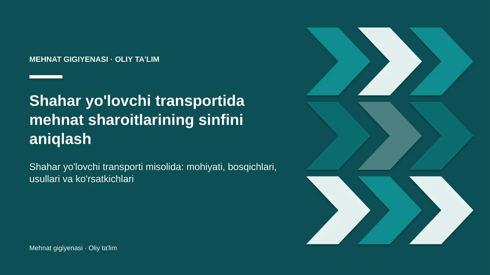 Shahar yo'lovchi transportida mehnat sharoitlarining sinfini aniqlash