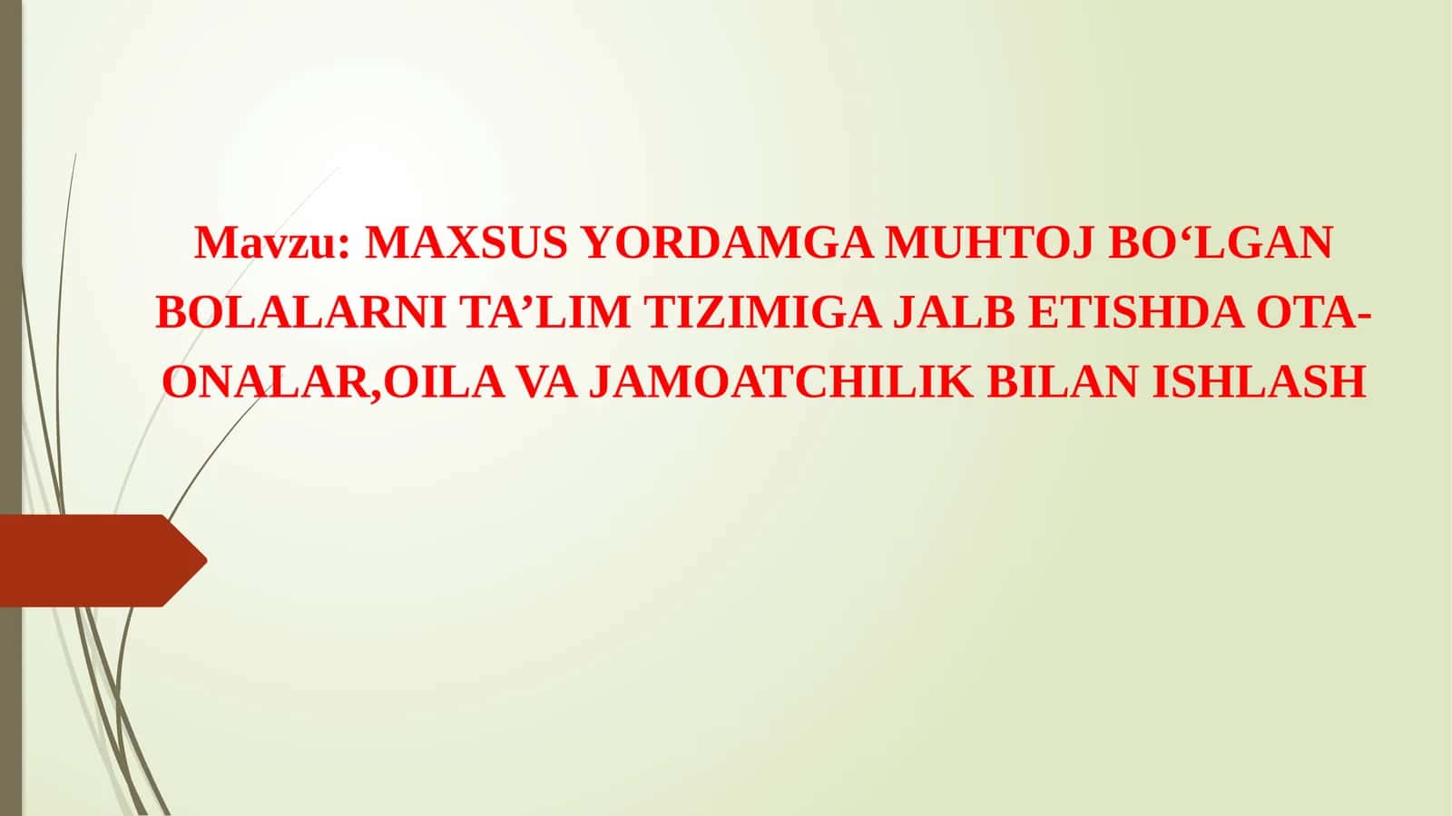 MAXSUS YORDAMGA MUHTOJ BO‘LGAN BOLALARNI TA’LIM TIZIMIGA JALB ETISH