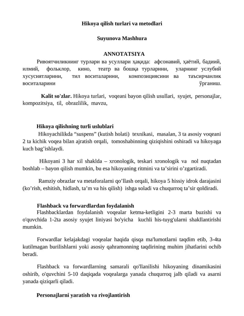 Hikoya qilish turlari va metodlari