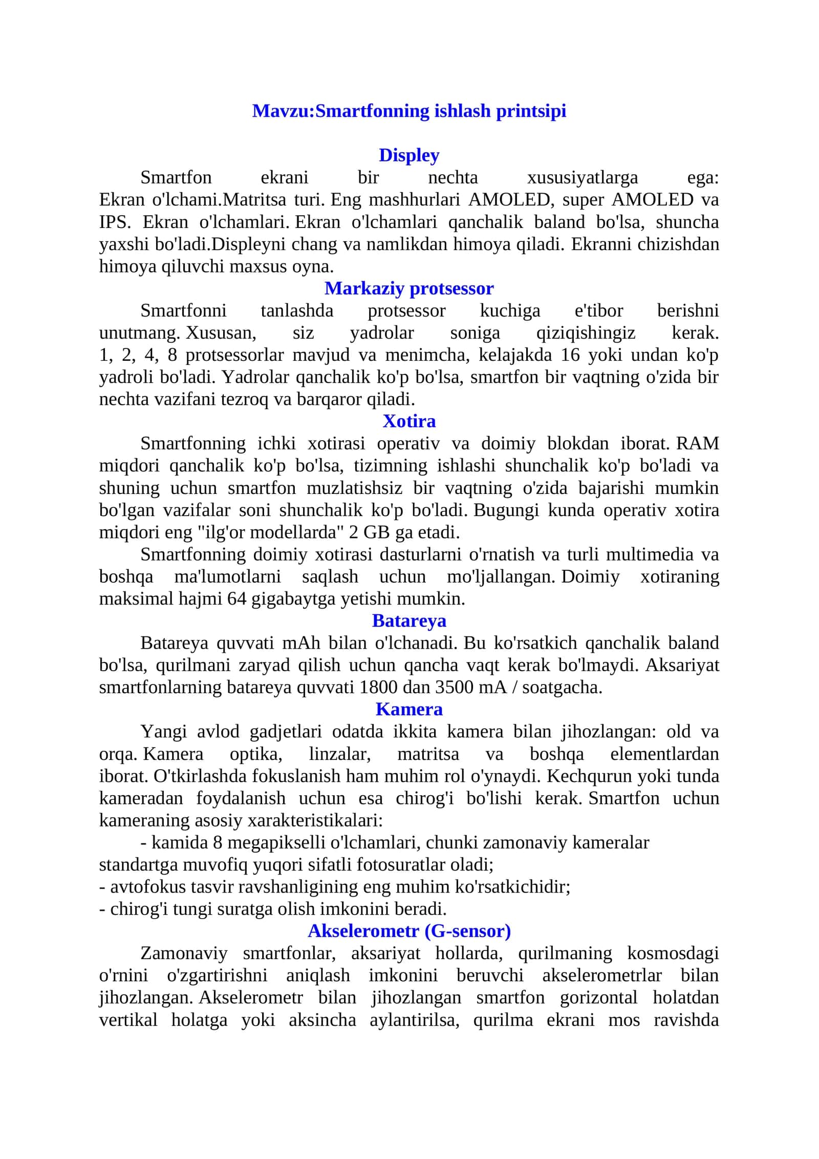 Smartfonning ishlash printsipi