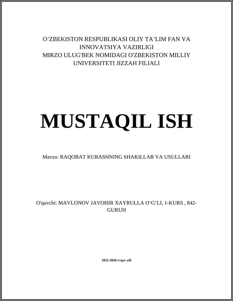 RAQOBAT KURASHNING SHAKILLAR VA USULLARI