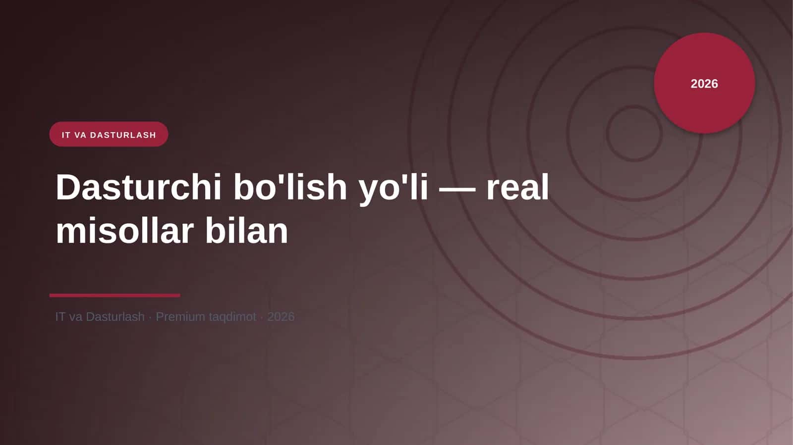 Dasturchi bo'lish yo'li — real misollar bilan