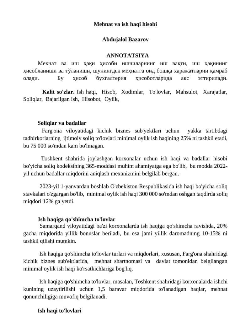 Mehnat va ish haqi hisobi