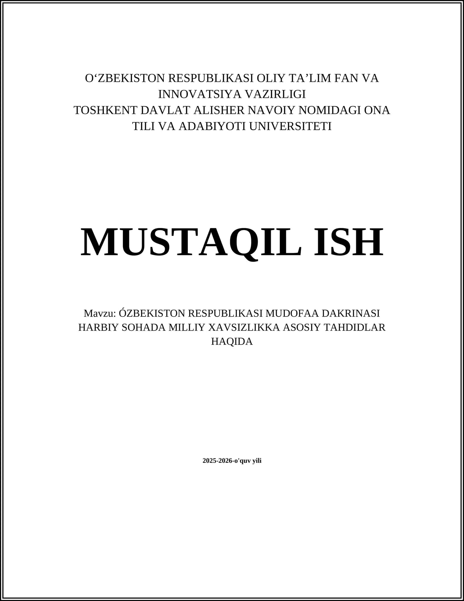 Harbiy tajovuz va davlatlararo qurolli to‘qnashuv xavfi