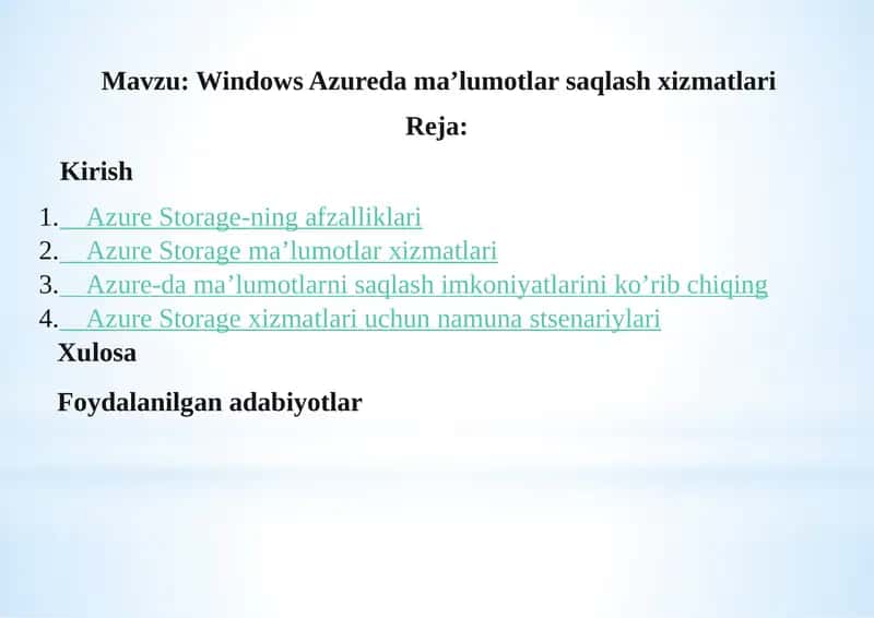 Windows Azure ma'lumotlarni saqlash xizmatlari