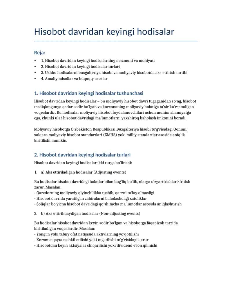 Hisobot davridan keyingi hodisalar