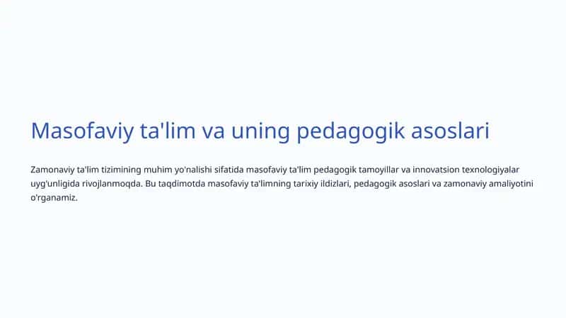 Masofaviy ta'lim va uning pedagogik asoslari