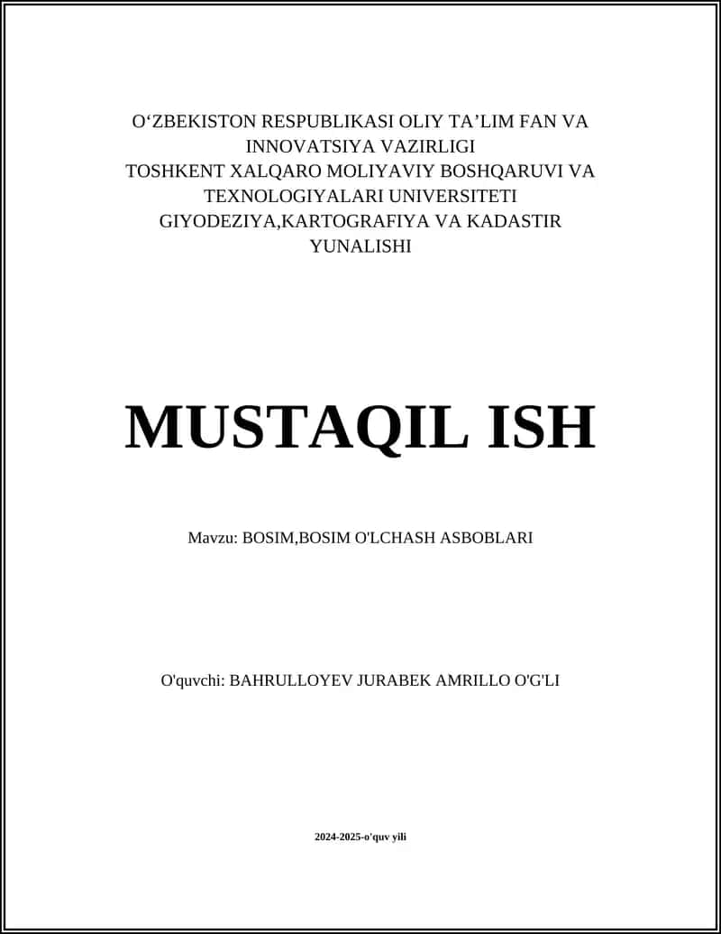 BOSIM,BOSIM O'LCHASH ASBOBLARI