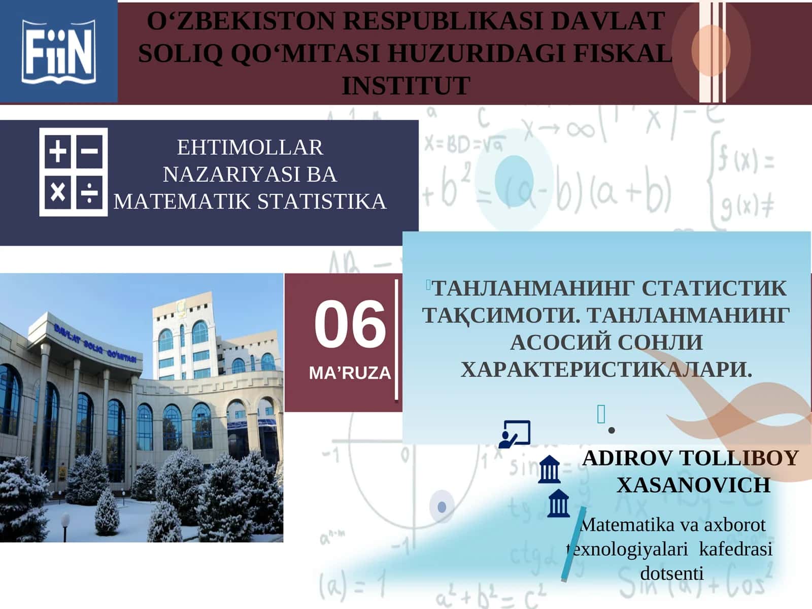 EHTIMOLLAR NAZARIYASI BA MATEMATIK STATISTIKA