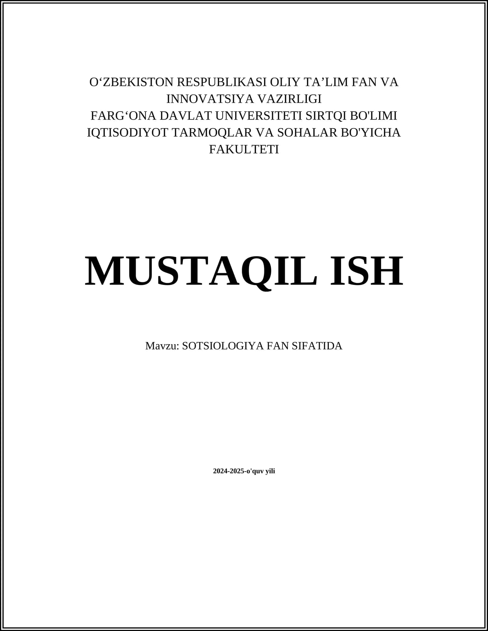 SOTSIOLOGIYA FAN SIFATIDA
